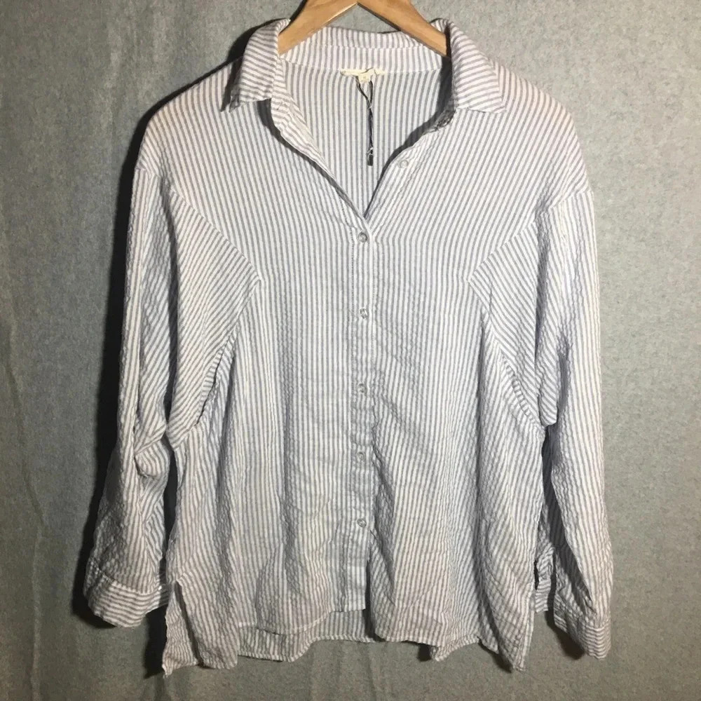 Womens NWOT Crescent Button Up Shirt Coastal Beachy Boho Striped Vacation